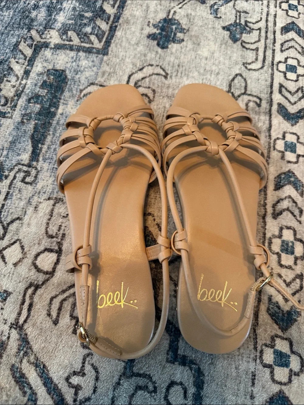 Women’s Beek Livia Knotted Leather Strap Nude Ring-Detail Sandals